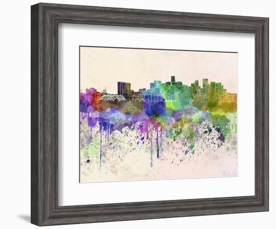 Denver Skyline in Watercolor Background-paulrommer-Framed Art Print