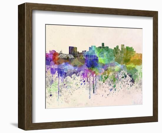 Denver Skyline in Watercolor Background-paulrommer-Framed Art Print