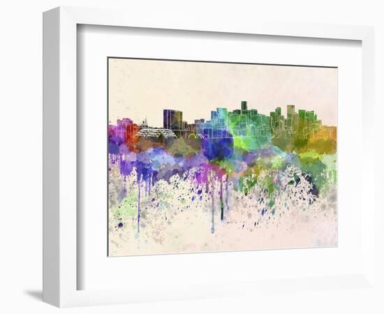 Denver Skyline in Watercolor Background-paulrommer-Framed Art Print