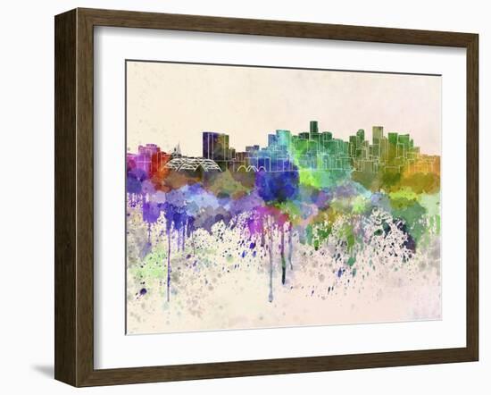 Denver Skyline in Watercolor Background-paulrommer-Framed Art Print