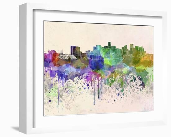 Denver Skyline in Watercolor Background-paulrommer-Framed Art Print