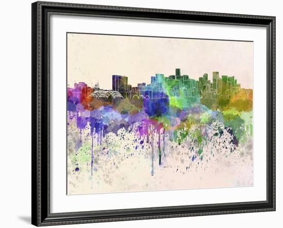 Denver Skyline in Watercolor Background-paulrommer-Framed Art Print