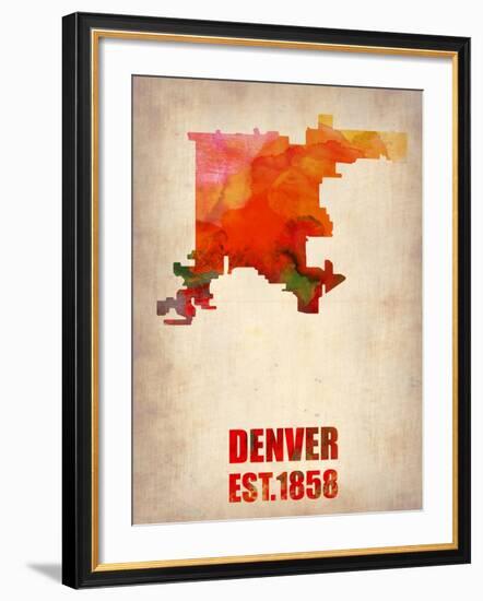 Denver Watercolor Map-NaxArt-Framed Art Print