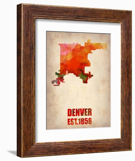 Denver Watercolor Map-NaxArt-Framed Art Print