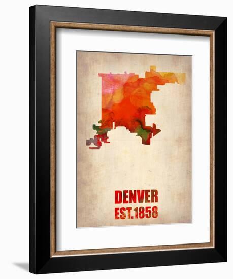 Denver Watercolor Map-NaxArt-Framed Art Print