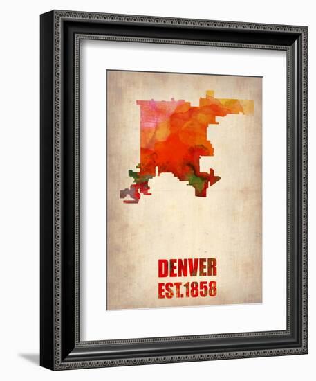 Denver Watercolor Map-NaxArt-Framed Art Print