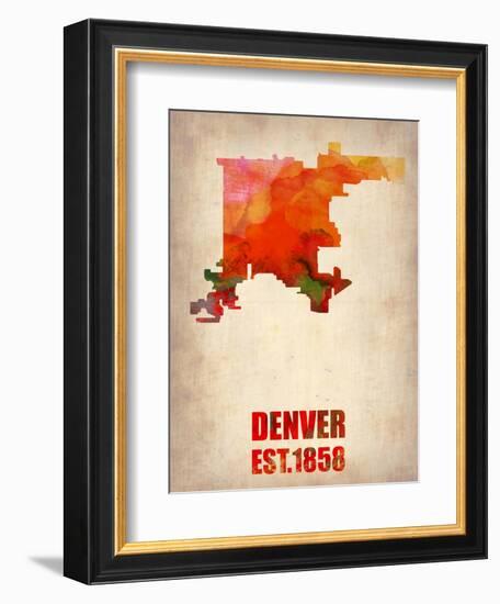 Denver Watercolor Map-NaxArt-Framed Art Print