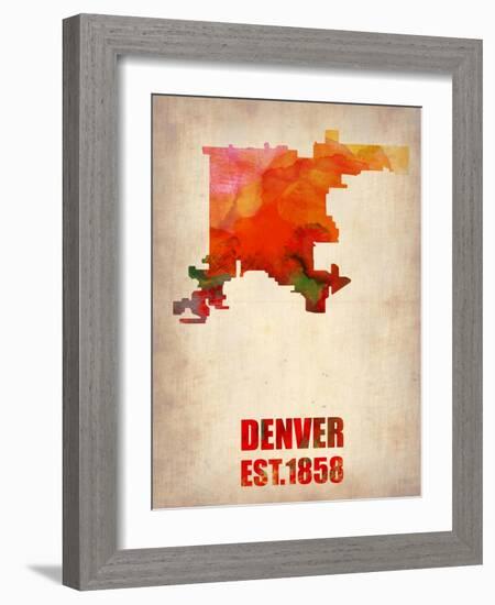 Denver Watercolor Map-NaxArt-Framed Art Print