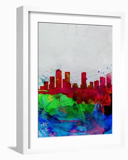 Denver Watercolor Skyline-NaxArt-Framed Art Print