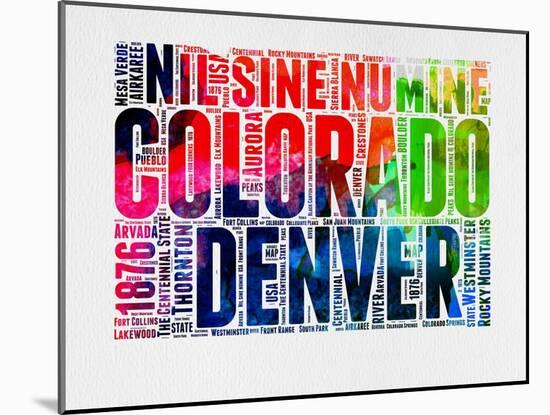 Denver Watercolor Word Cloud-NaxArt-Mounted Art Print