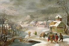 A Winter Landscape with Travellers on a Path-Denys van Alsloot-Framed Premier Image Canvas