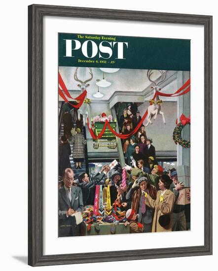 "Department Store at Christmas" Saturday Evening Post Cover, December 6, 1952-John Falter-Framed Giclee Print