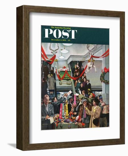 "Department Store at Christmas" Saturday Evening Post Cover, December 6, 1952-John Falter-Framed Giclee Print