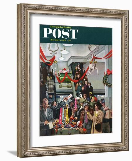 "Department Store at Christmas" Saturday Evening Post Cover, December 6, 1952-John Falter-Framed Giclee Print