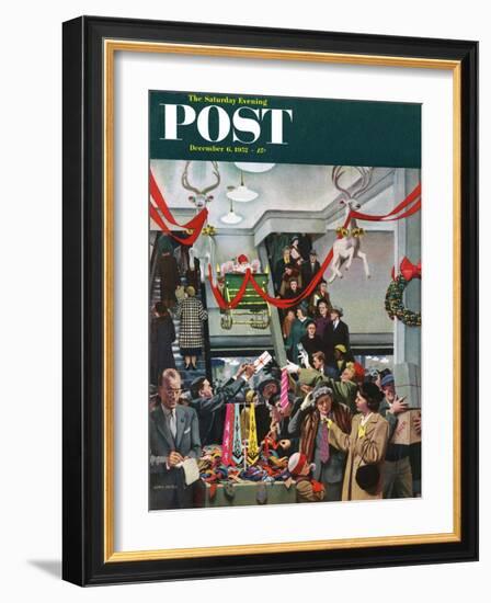 "Department Store at Christmas" Saturday Evening Post Cover, December 6, 1952-John Falter-Framed Giclee Print