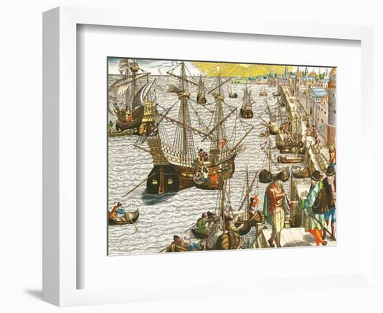 Departure from Lisbon for Brazil, the East Indies and America,From "Americae Tertia Pars..."-Theodor de Bry-Framed Giclee Print
