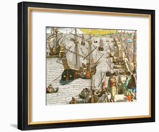 Departure from Lisbon for Brazil, the East Indies and America,From "Americae Tertia Pars..."-Theodor de Bry-Framed Giclee Print