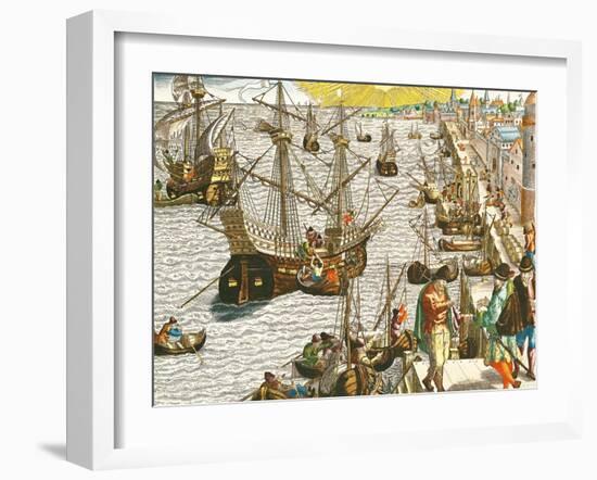 Departure from Lisbon for Brazil, the East Indies and America,From "Americae Tertia Pars..."-Theodor de Bry-Framed Giclee Print