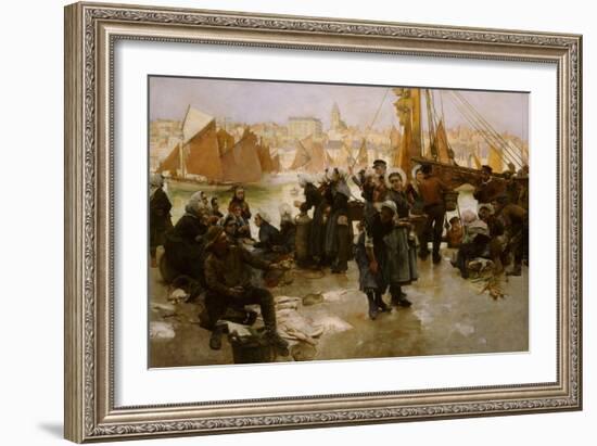 Departure of the Fishing Fleet, Boulogne, 1891 (Oil on Canvas)-Albert Chevallier Tayler-Framed Giclee Print