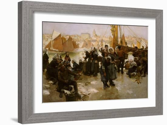 Departure of the Fishing Fleet, Boulogne, 1891 (Oil on Canvas)-Albert Chevallier Tayler-Framed Giclee Print