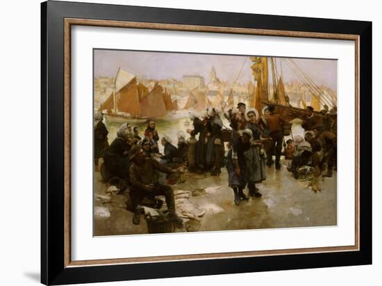 Departure of the Fishing Fleet, Boulogne, 1891 (Oil on Canvas)-Albert Chevallier Tayler-Framed Giclee Print