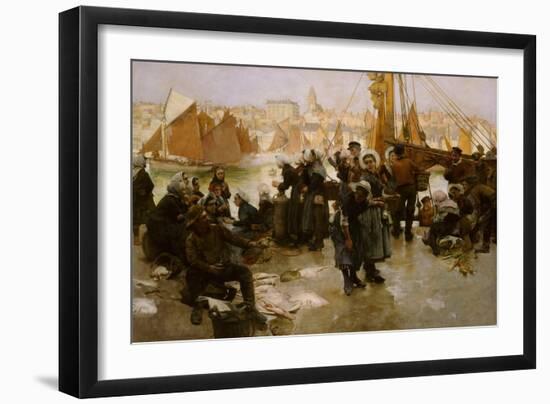 Departure of the Fishing Fleet, Boulogne, 1891 (Oil on Canvas)-Albert Chevallier Tayler-Framed Giclee Print