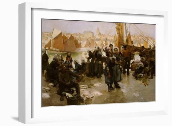 Departure of the Fishing Fleet, Boulogne, 1891 (Oil on Canvas)-Albert Chevallier Tayler-Framed Giclee Print