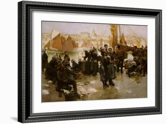Departure of the Fishing Fleet, Boulogne, 1891 (Oil on Canvas)-Albert Chevallier Tayler-Framed Giclee Print