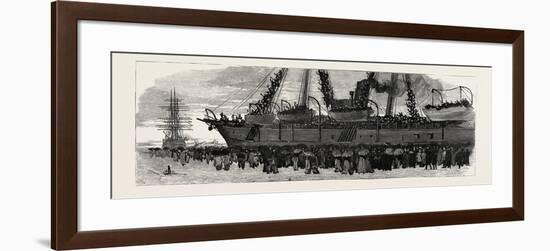 Departure of the Troop Ship Deccan from Portsmouth, the Camel Corps for the Nile Expedition, 1884-null-Framed Giclee Print