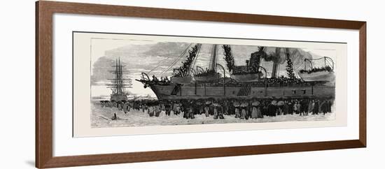 Departure of the Troop Ship Deccan from Portsmouth, the Camel Corps for the Nile Expedition, 1884-null-Framed Giclee Print
