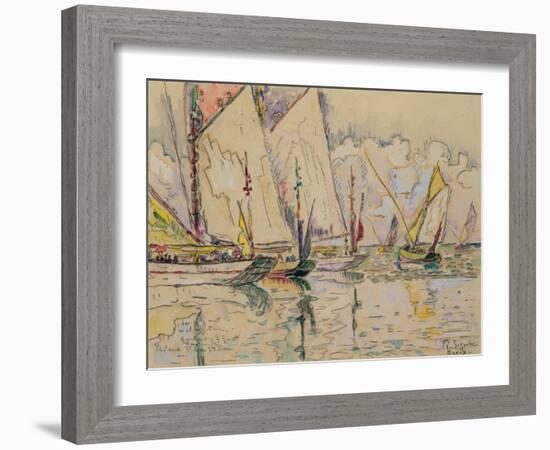 Departure of Tuna Boats at Groix (W/C on Paper)-Paul Signac-Framed Giclee Print