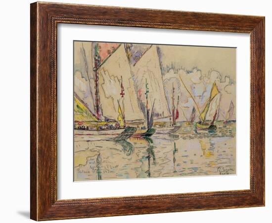 Departure of Tuna Boats at Groix (W/C on Paper)-Paul Signac-Framed Giclee Print