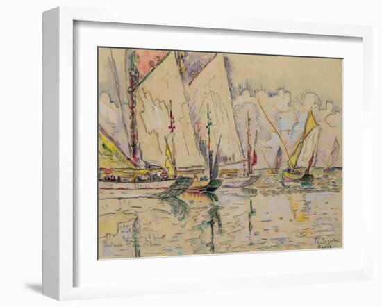 Departure of Tuna Boats at Groix (W/C on Paper)-Paul Signac-Framed Giclee Print