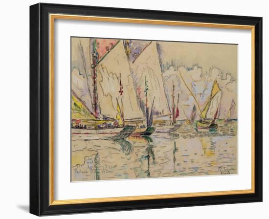 Departure of Tuna Boats at Groix (W/C on Paper)-Paul Signac-Framed Giclee Print