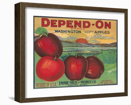 Depend On Apple Label - Yakima, WA-Lantern Press-Framed Art Print