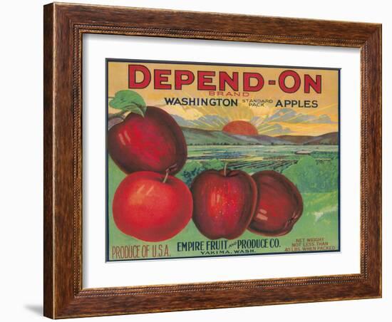 Depend On Apple Label - Yakima, WA-Lantern Press-Framed Art Print