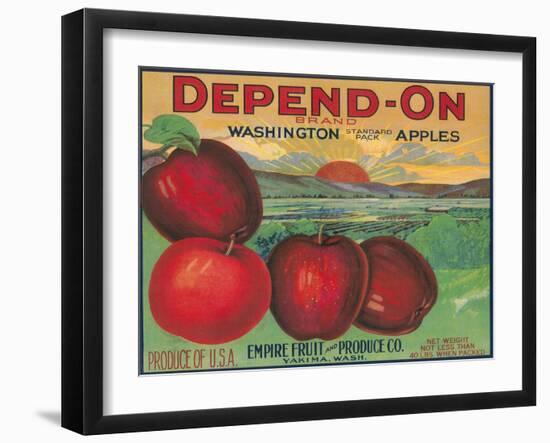 Depend On Apple Label - Yakima, WA-Lantern Press-Framed Art Print