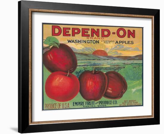 Depend On Apple Label - Yakima, WA-Lantern Press-Framed Art Print