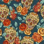 Skull in Sombrero with Flowers Day of the Dead-depiano-Art Print