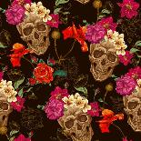 Skull in Sombrero with Flowers Day of the Dead-depiano-Art Print