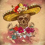 Skull in Sombrero with Flowers Day of the Dead-depiano-Art Print