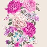 Vintage Watercolor Vector Floral Seamless Border, Bouquet of Peonies and Wild Flowers, Watercolor B-depiano-Art Print