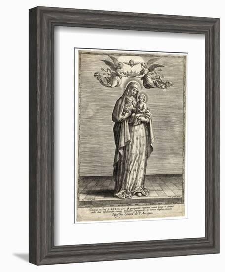 Depicted Showing the Infant Jesus a Single Rose-Hieronymus Wierix-Framed Art Print