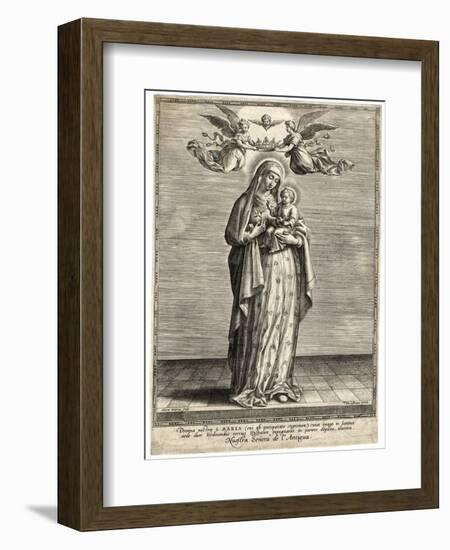 Depicted Showing the Infant Jesus a Single Rose-Hieronymus Wierix-Framed Art Print