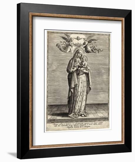 Depicted Showing the Infant Jesus a Single Rose-Hieronymus Wierix-Framed Art Print