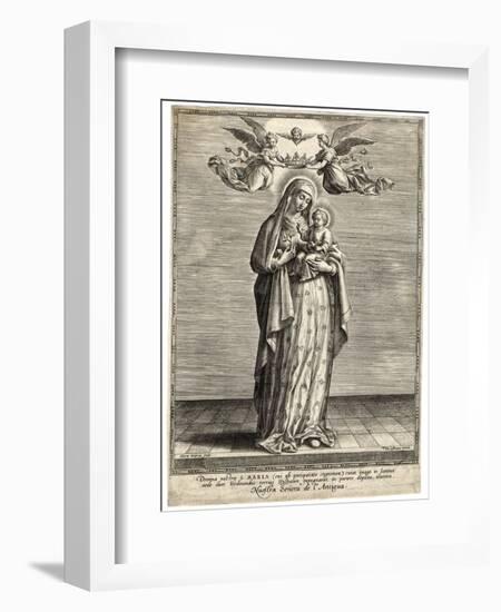 Depicted Showing the Infant Jesus a Single Rose-Hieronymus Wierix-Framed Art Print