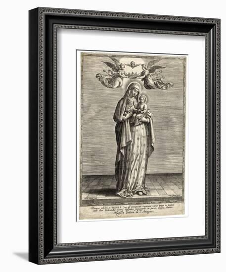 Depicted Showing the Infant Jesus a Single Rose-Hieronymus Wierix-Framed Art Print