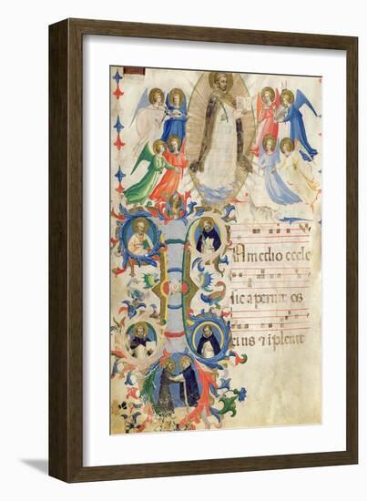 Depicting St. Dominic and an Historiated Initial 'I' from a Gradual Book from San Marco e Cenacoli-Fra Angelico-Framed Giclee Print