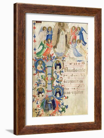 Depicting St. Dominic and an Historiated Initial 'I' from a Gradual Book from San Marco e Cenacoli-Fra Angelico-Framed Giclee Print