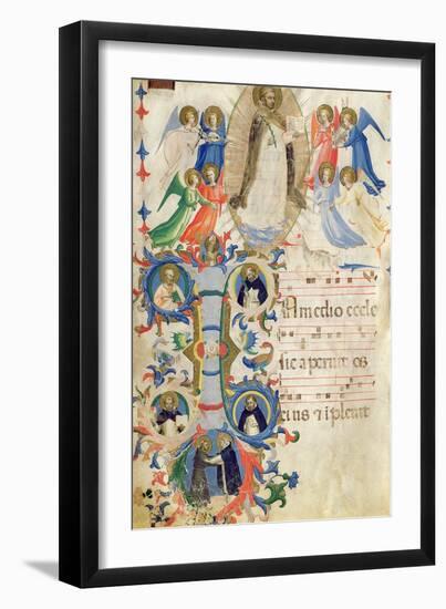 Depicting St. Dominic and an Historiated Initial 'I' from a Gradual Book from San Marco e Cenacoli-Fra Angelico-Framed Giclee Print